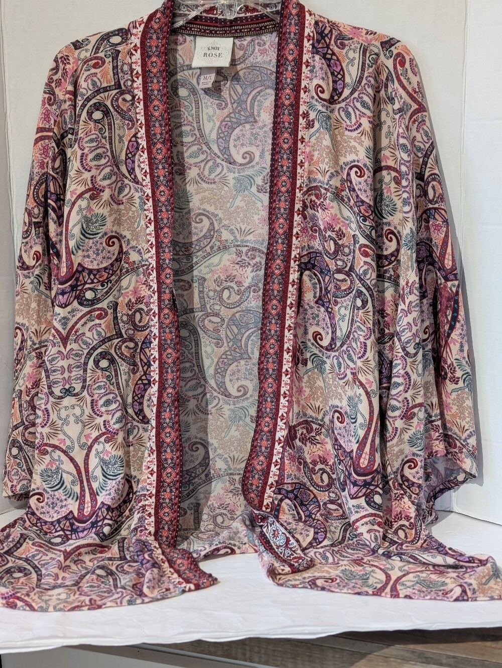 Knox Rose Women M/L Paisley Kimono Cardigan Rayon Boho Open Front
